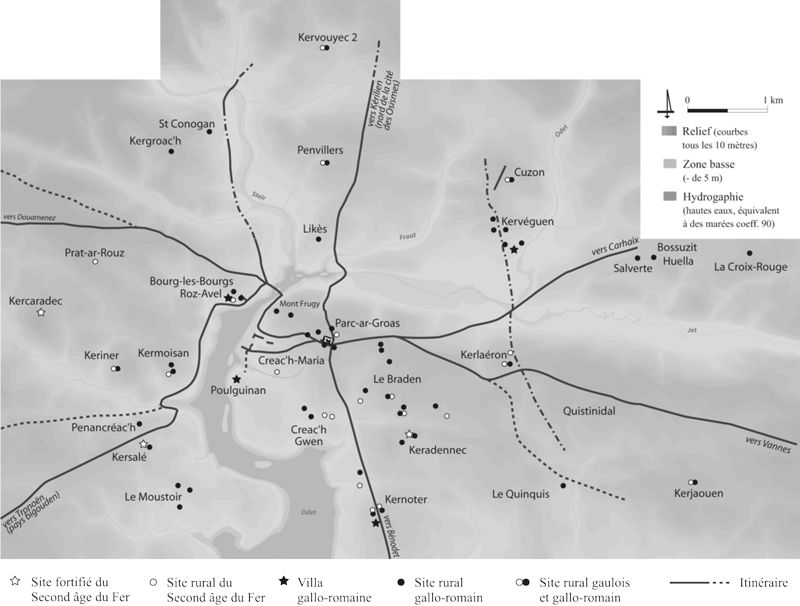  Quimper : superposition des sites ruraux de La Tène finale et de l’époque gallo-romaine précoce.
