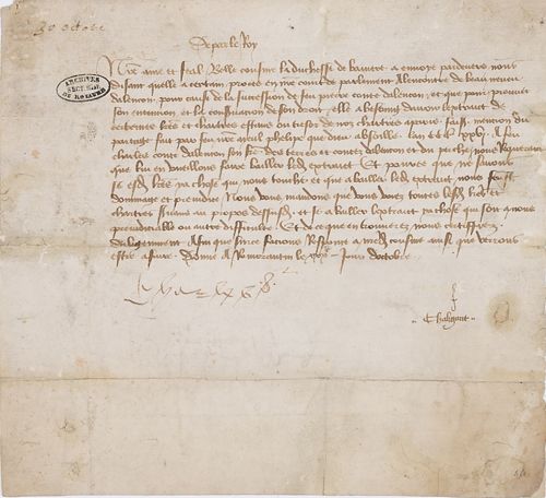 Signature autographe de Charles VII, 1454. AN, AE-II-461.